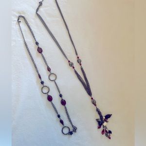 2! Lia Sophia gunmetal and deep red stone necklace set